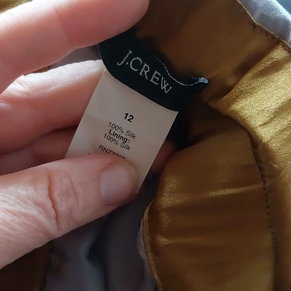 EUC J.Crew 100% silk silver Pewter skirt w/ pockets sz 12 Large elastic waist